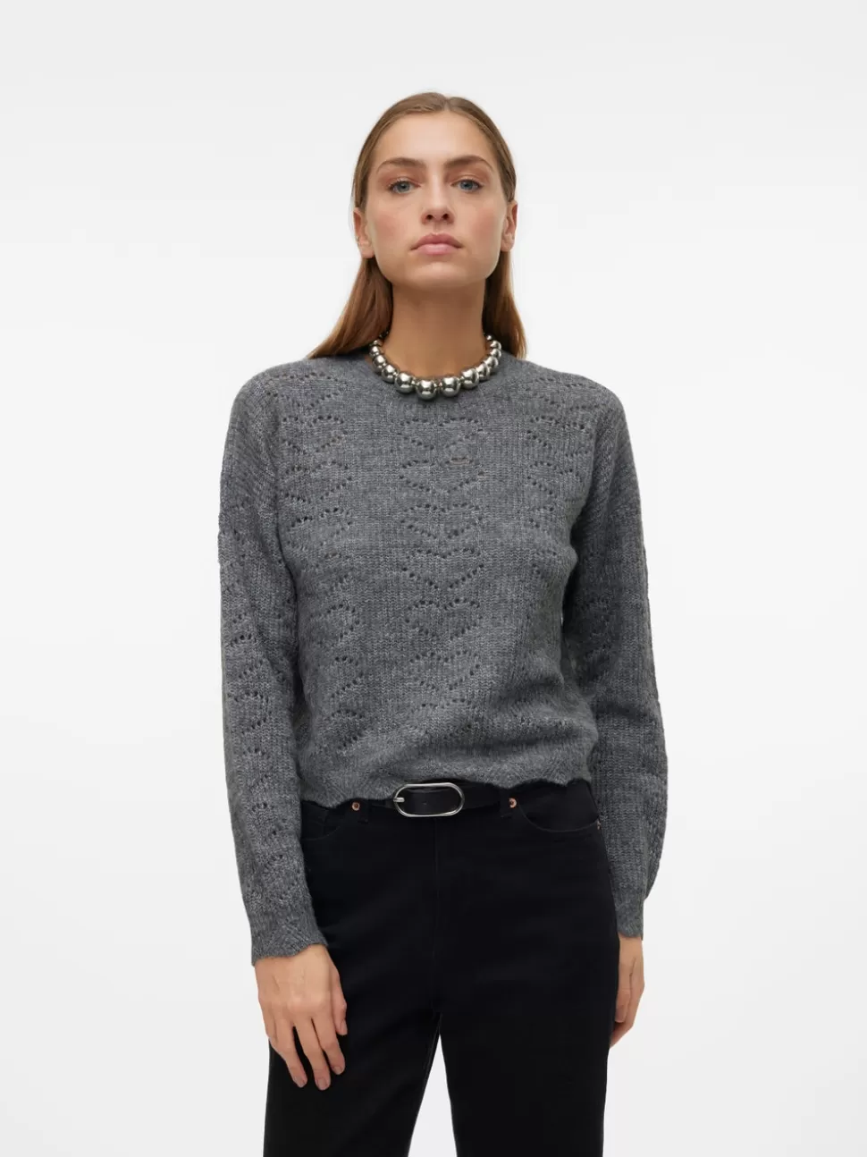 Stickat^VERO MODA VMHEARTS Pullover Dark Grey Melange