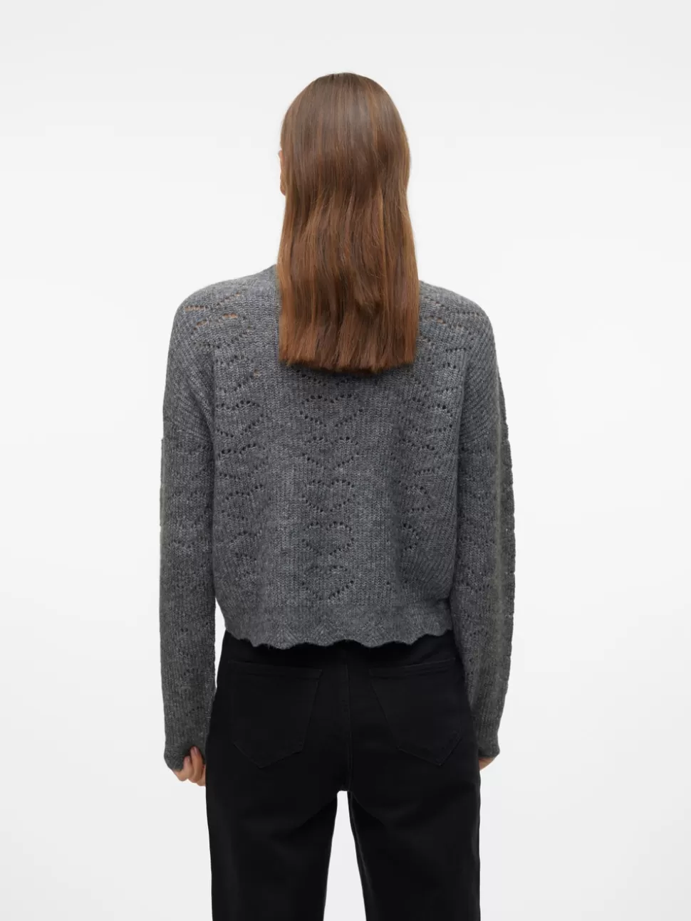Stickat^VERO MODA VMHEARTS Pullover Dark Grey Melange