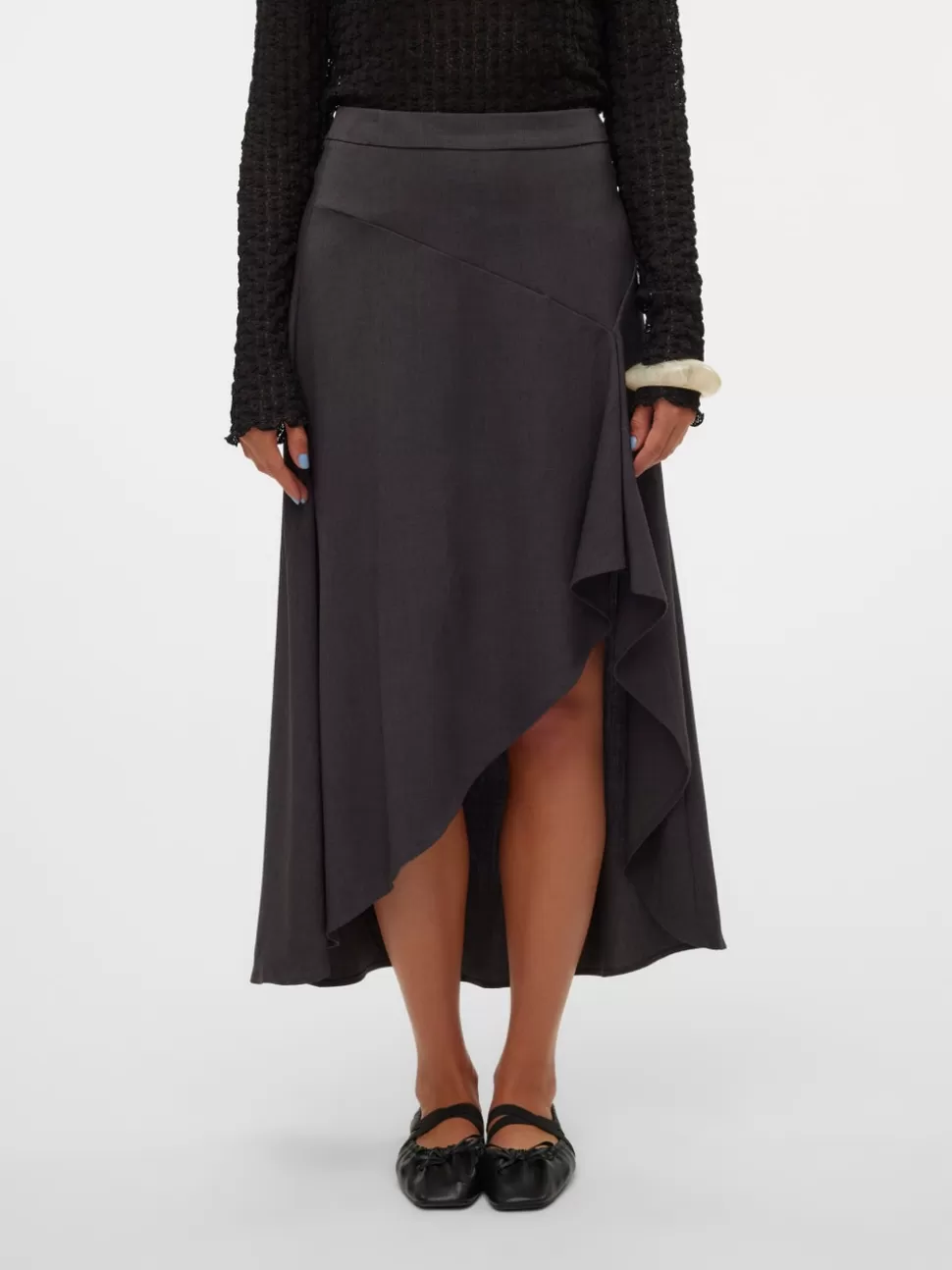 Kjolar^VERO MODA VMINA Hög Midja Lång Kjol Dark Grey Melange