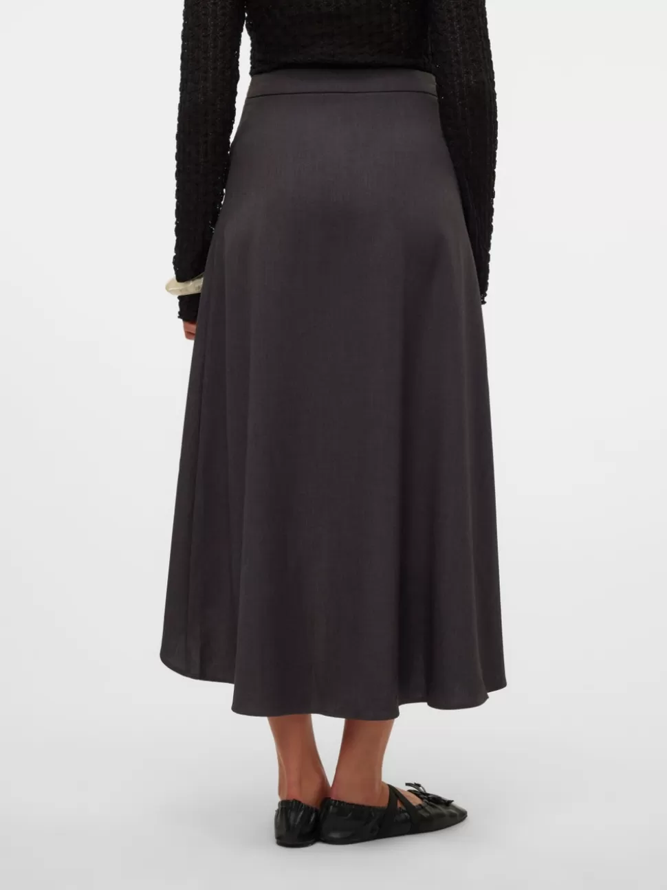 Kjolar^VERO MODA VMINA Hög Midja Lång Kjol Dark Grey Melange