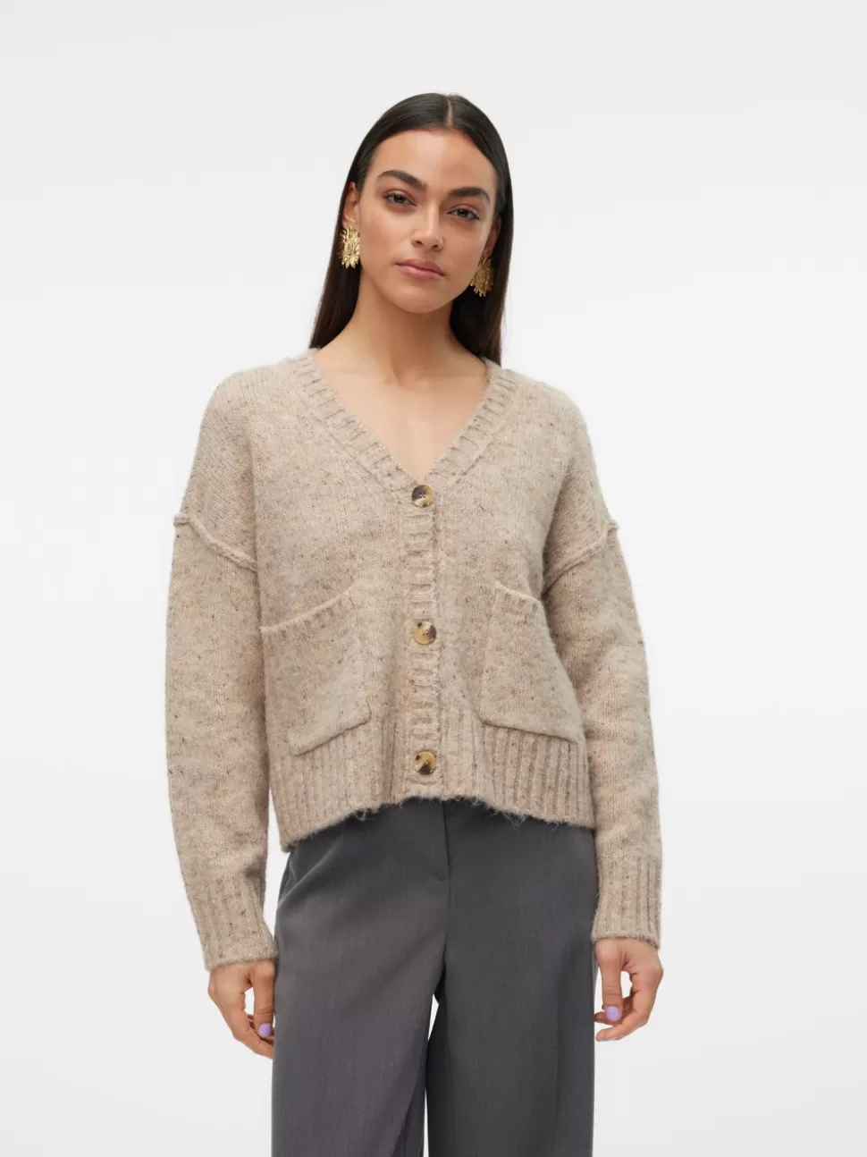 Stickat^VERO MODA VMINGRID Stickad Kofta Silver Mink