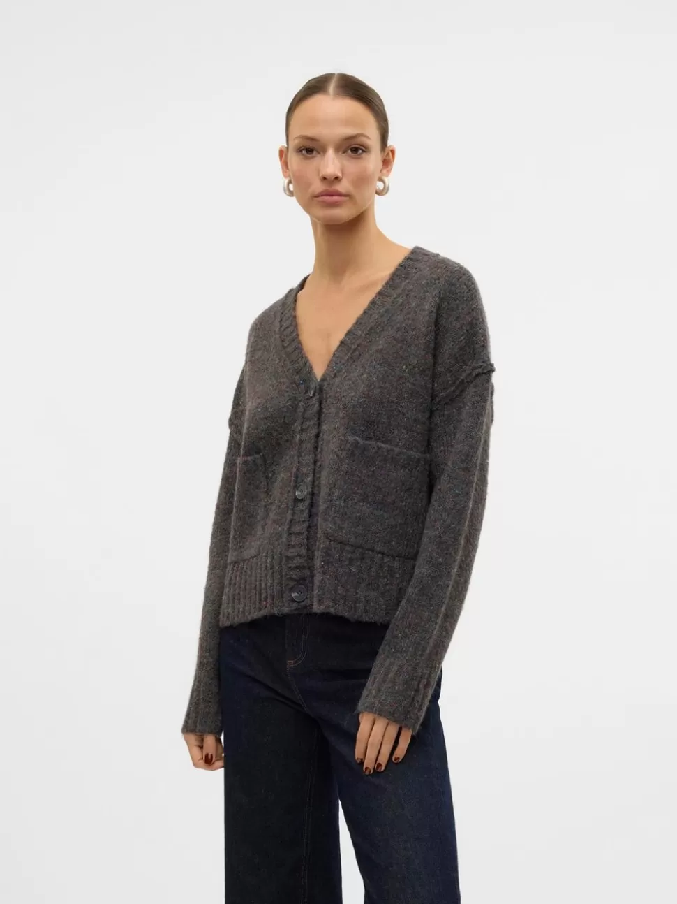 Stickat^VERO MODA VMINGRID Stickad Kofta Dark Grey Melange