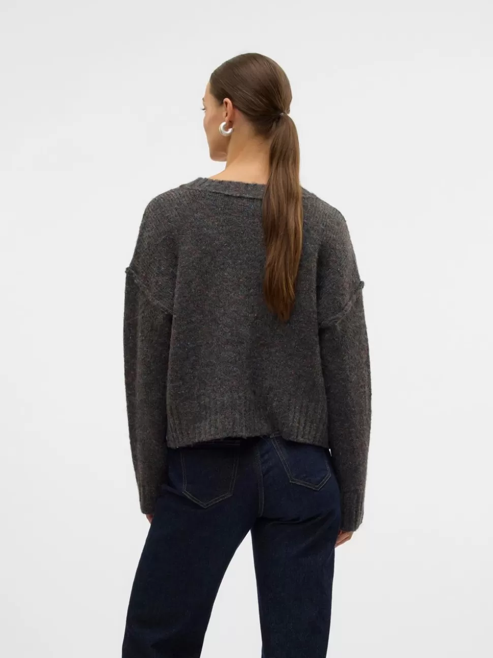 Stickat^VERO MODA VMINGRID Stickad Kofta Dark Grey Melange
