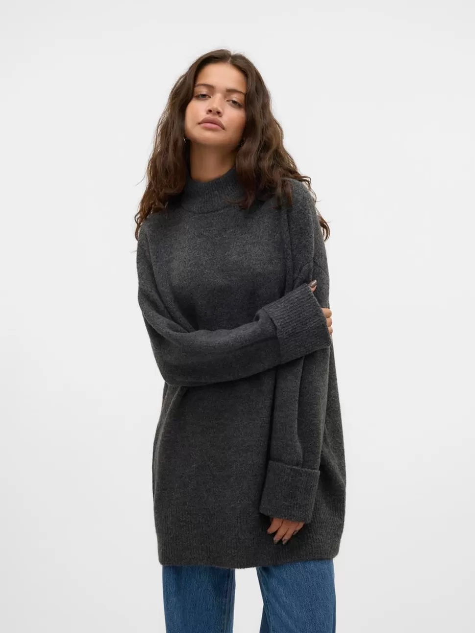 Stickat^VERO MODA VMIRIS Pullover Dark Grey Melange