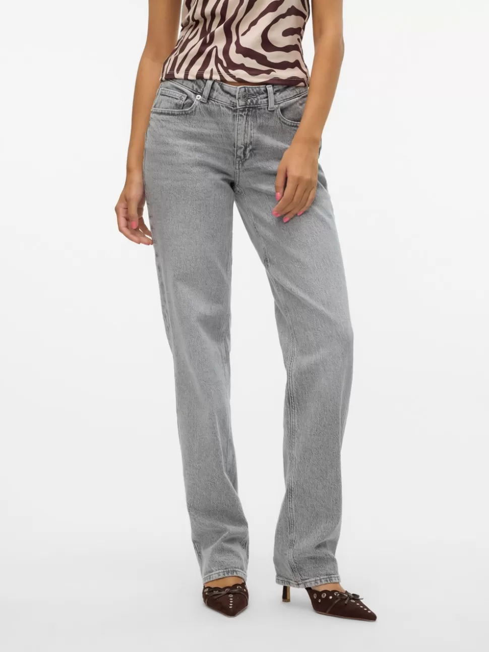 Jeans^VERO MODA VMJADA Medelhög Midja Rak Passform Jeans Light Grey Denim