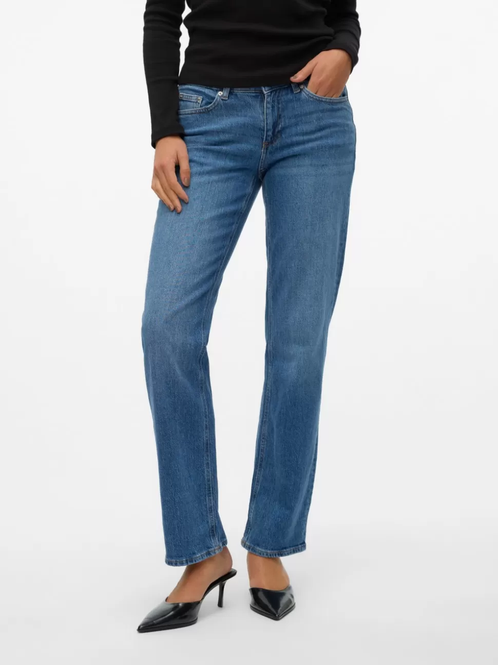 Jeans^VERO MODA VMJADA Medelhög Midja Rak Passform Jeans Medium Blue Denim