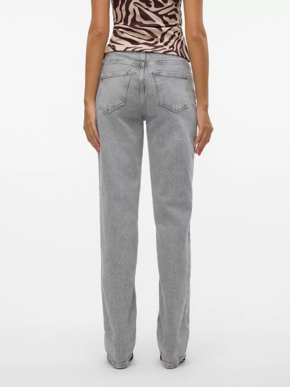 Jeans^VERO MODA VMJADA Medelhög Midja Rak Passform Jeans Light Grey Denim