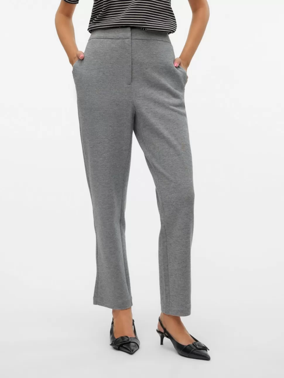 Byxor^VERO MODA VMJULIA Medelhög Midja Byxor Dark Grey Melange