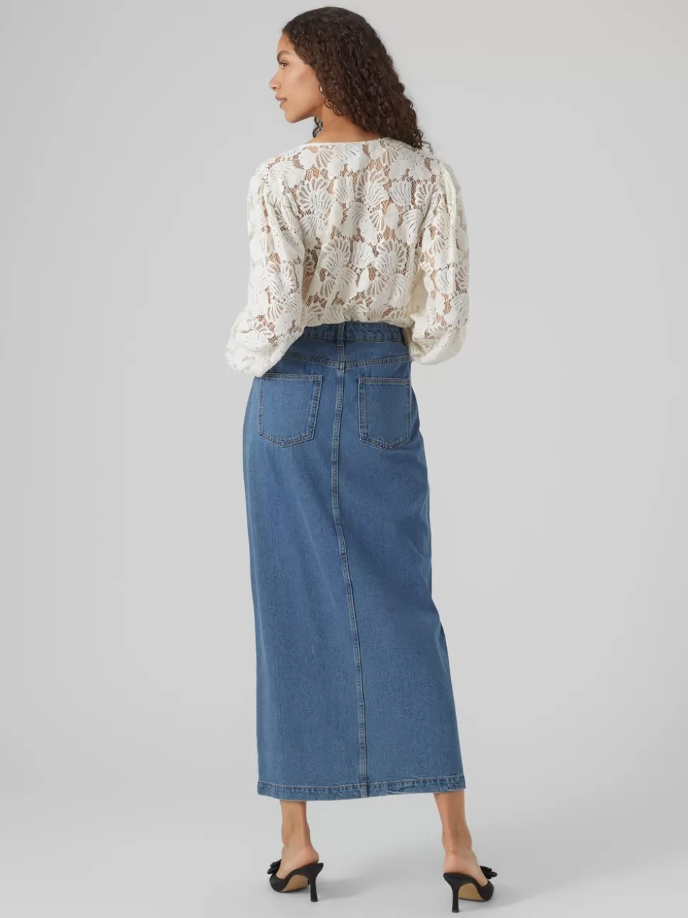 Kjolar^VERO MODA VMJUST Hög Midja Lång Kjol Medium Blue Denim