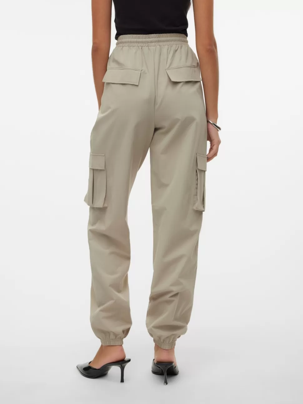 Byxor^VERO MODA VMKIMBERLY Hög Midja Cargobyxor Abbey Stone