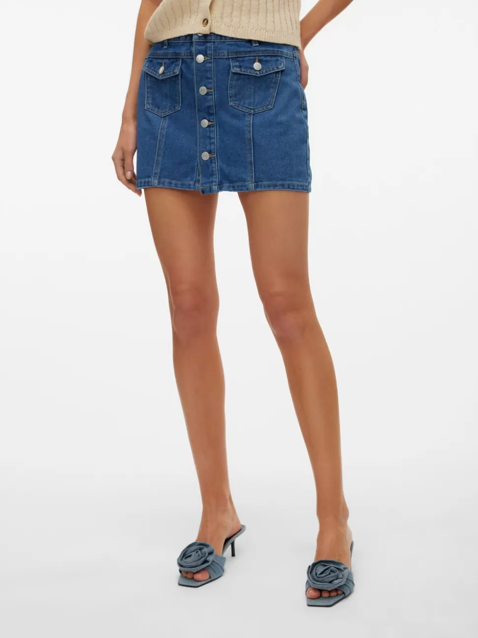 Kjolar^VERO MODA VMKYLA Medelhög Midja Kort Kjol Medium Blue Denim