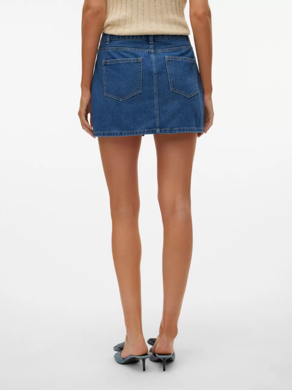 Kjolar^VERO MODA VMKYLA Medelhög Midja Kort Kjol Medium Blue Denim