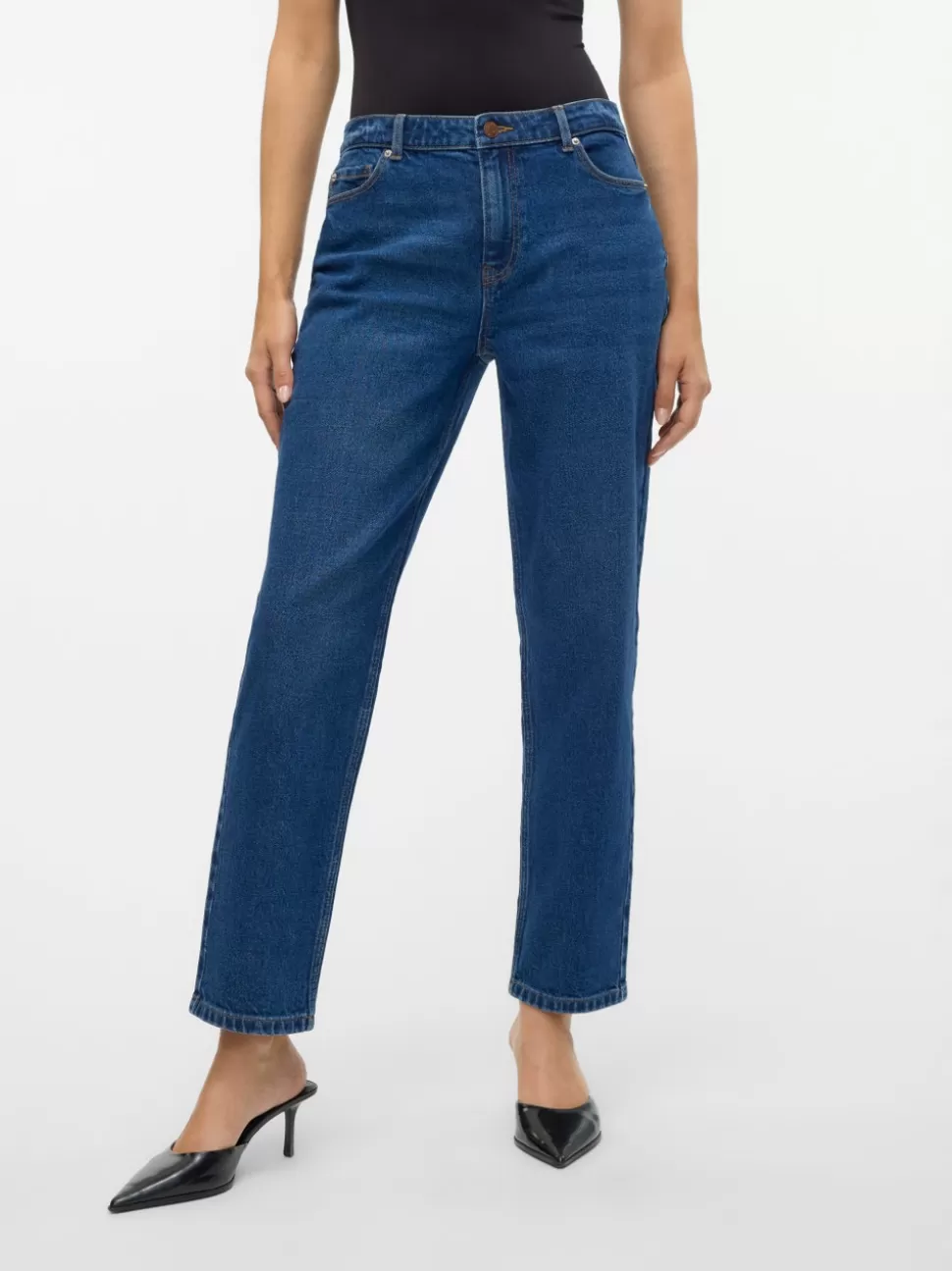 Jeans^VERO MODA VMKYLA Medelhög Midja Rak Passform Jeans Dark Blue Denim
