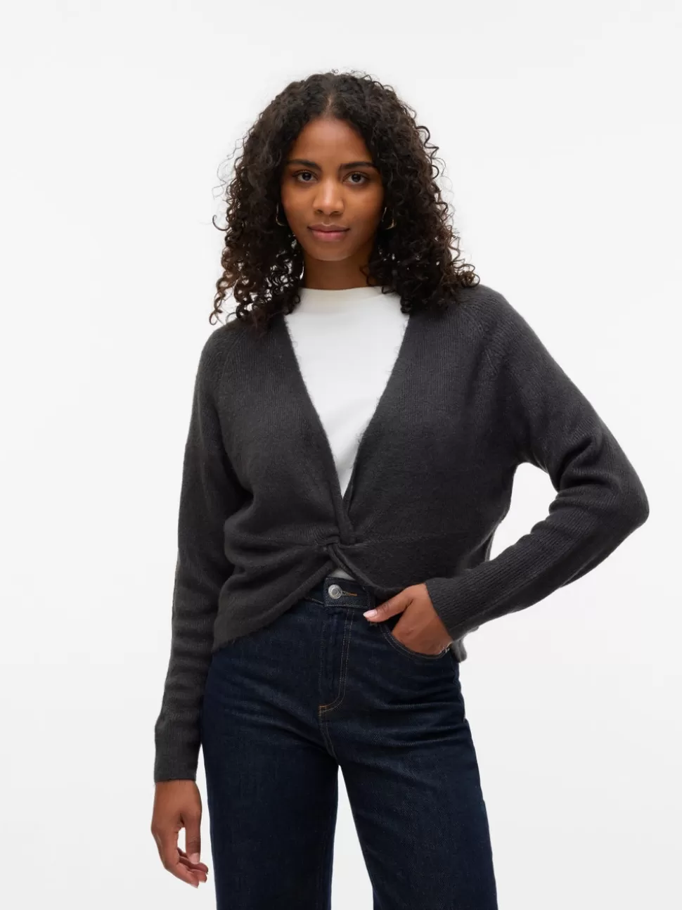 Stickat^VERO MODA VMLEFILE Pullover Dark Grey Melange