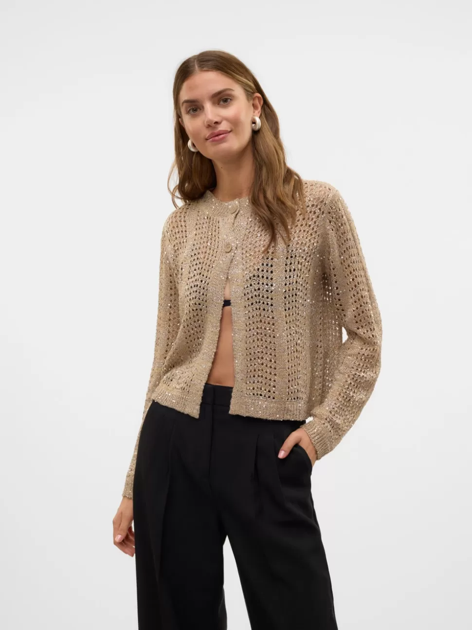 Stickat^VERO MODA VMLEILANI Stickad Kofta Silver Mink