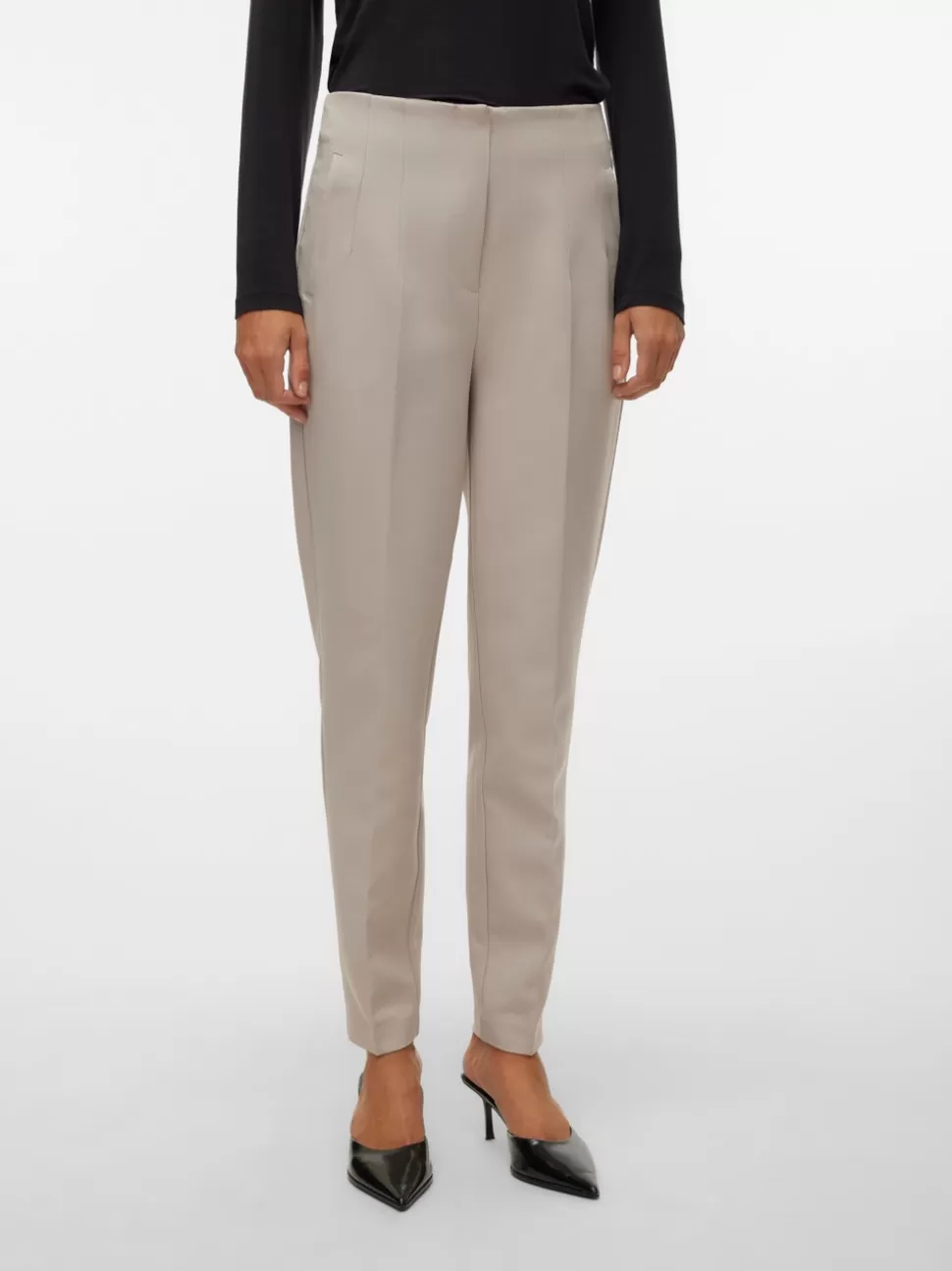 Byxor | Basics^VERO MODA VMLINA Hög Midja Byxor Silver Cloud