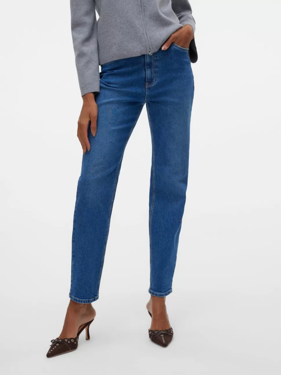 Jeans^VERO MODA VMLINDA Hög Midja Mom Fit Jeans Medium Blue Denim