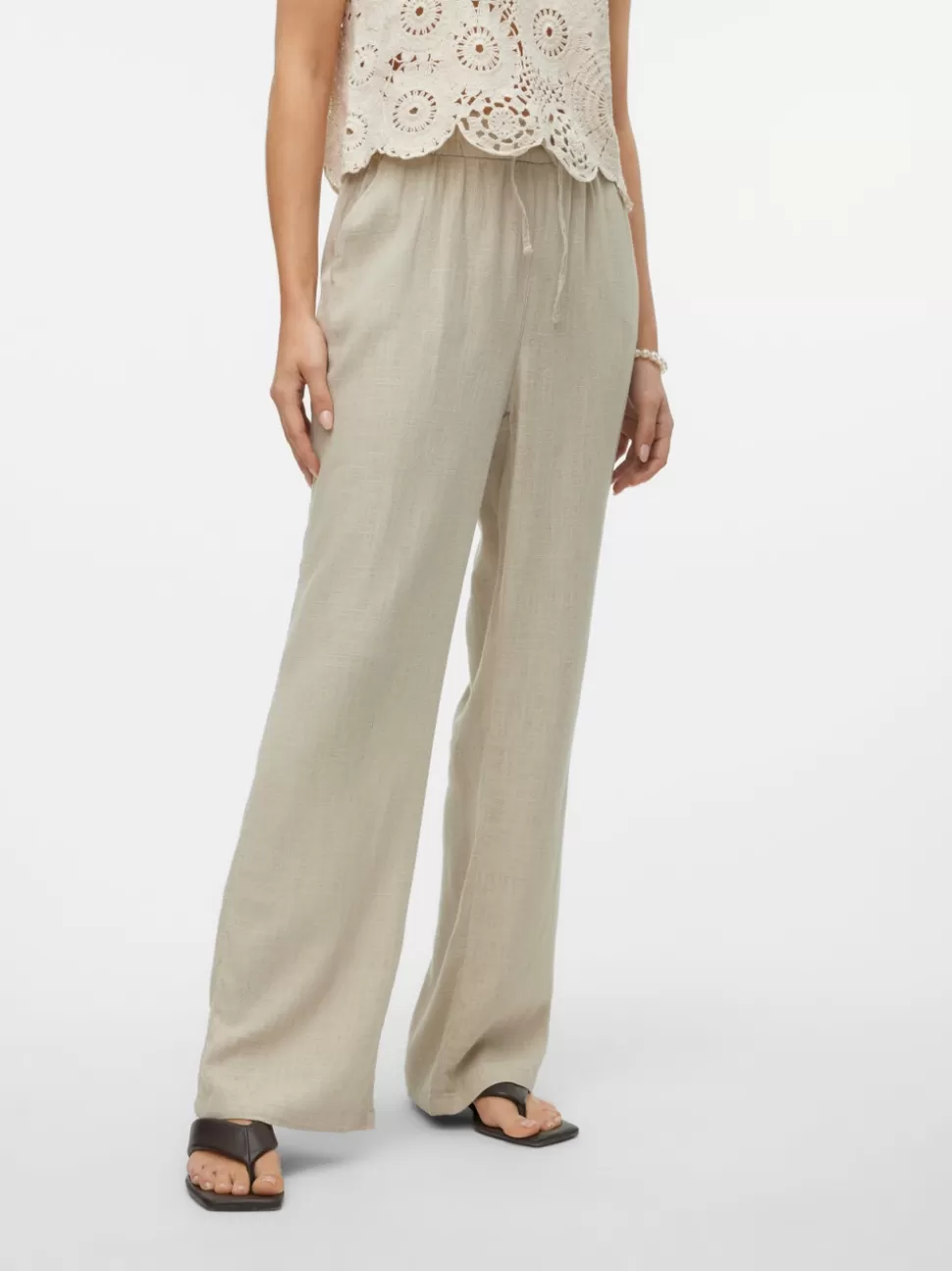 Byxor^VERO MODA VMLINE Medelhög Midja Byxor Silver Lining