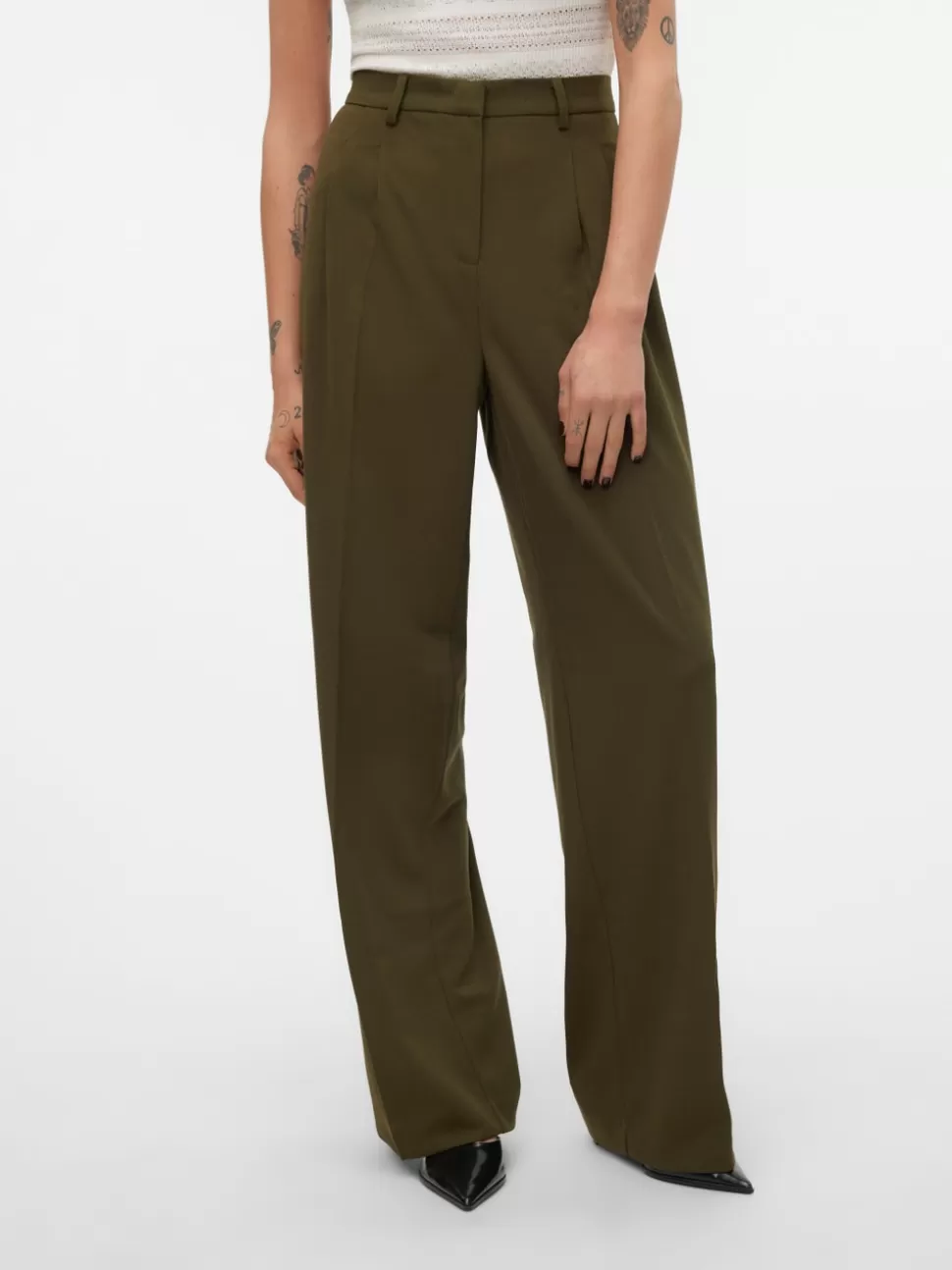 Byxor^VERO MODA VMLIVA Medelhög Midja Byxor Olive Night