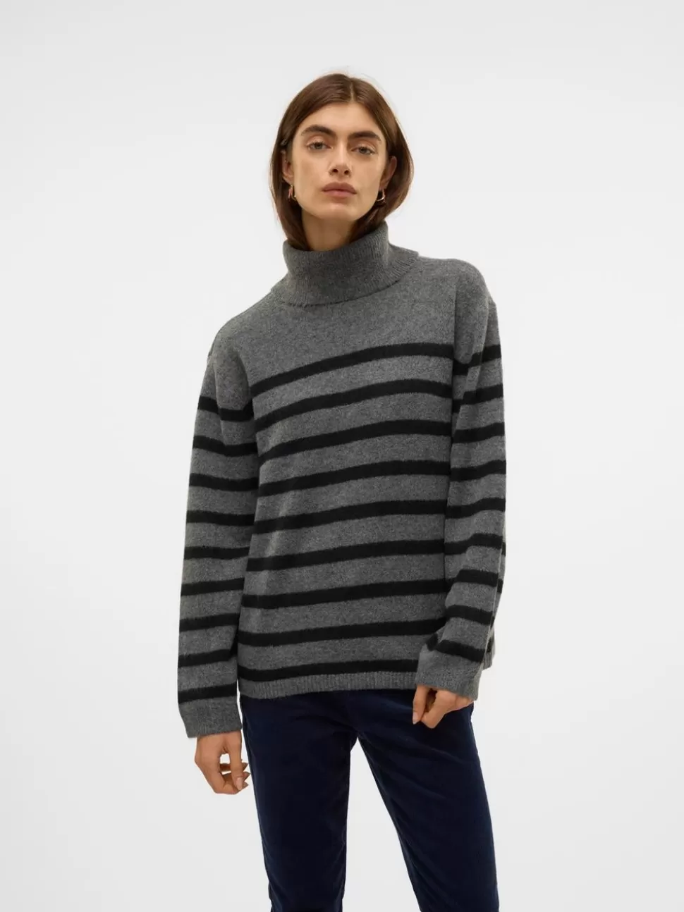 Stickat^VERO MODA VMMARWA Pullover Dark Grey Melange