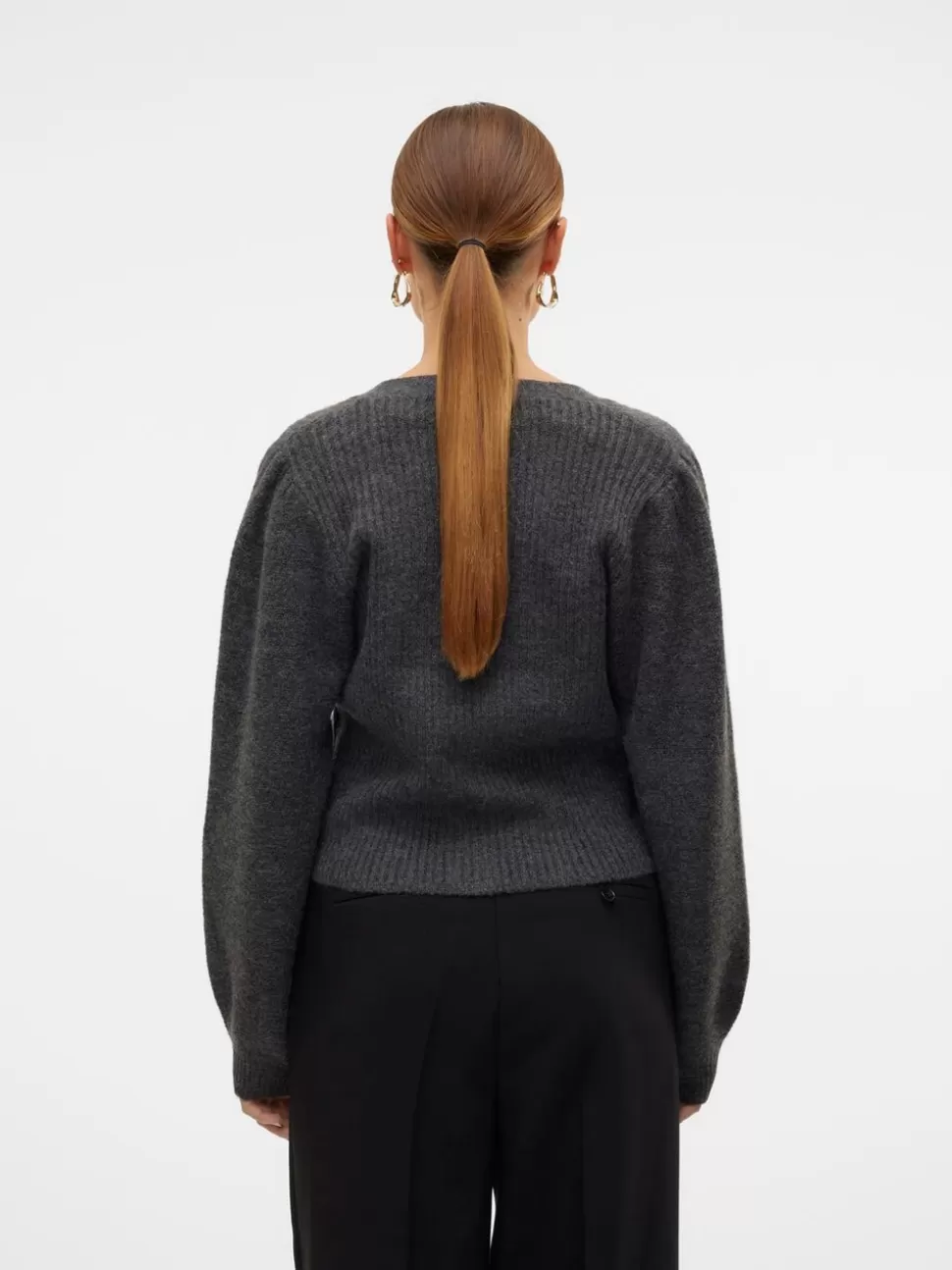 Stickat^VERO MODA VMMAY Stickad Kofta Dark Grey Melange