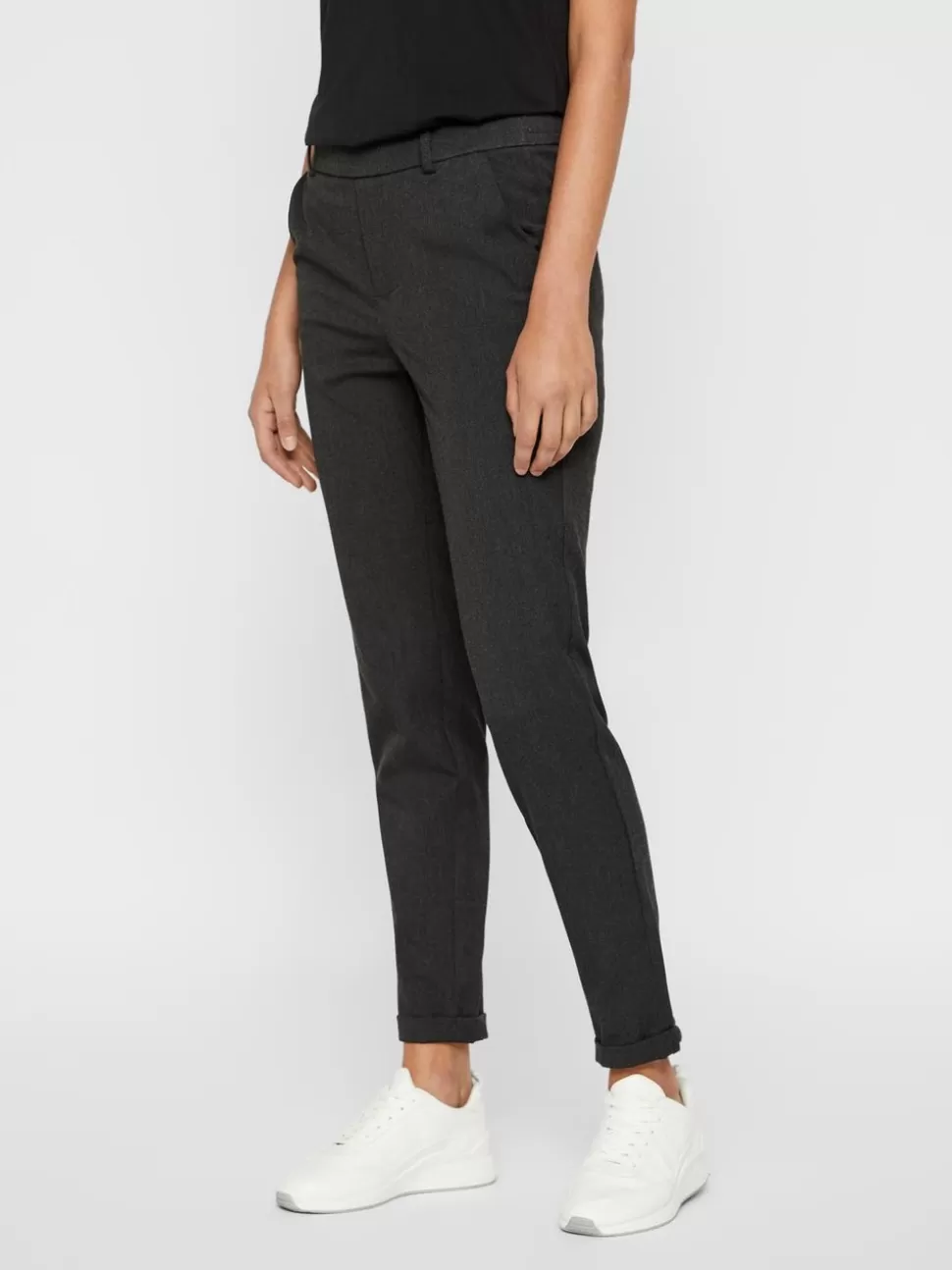 Byxor | Basics^VERO MODA VMMAYA Medelhög Midja Byxor Dark Grey Melange