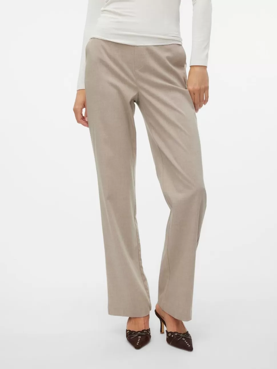 Byxor^VERO MODA VMMAYA Medelhög Midja Byxor Silver Mink