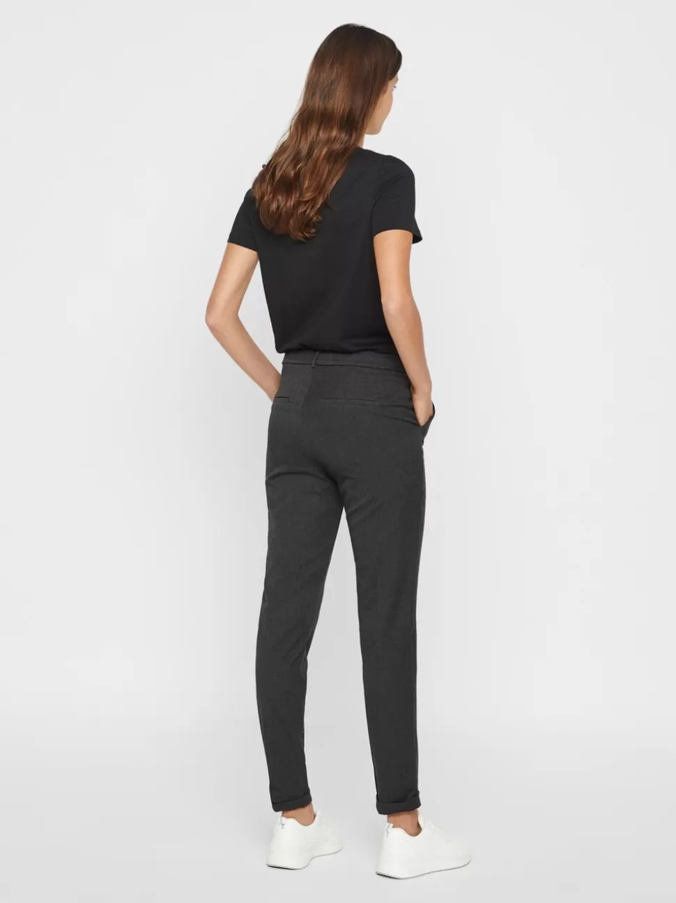 Byxor | Basics^VERO MODA VMMAYA Medelhög Midja Byxor Dark Grey Melange