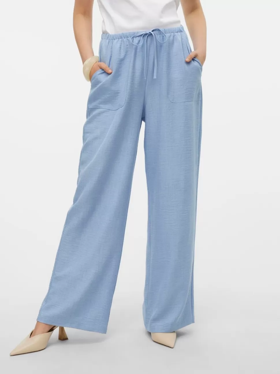 Byxor | Basics^VERO MODA VMMELANEY Hög Midja Byxor Chambray Blue