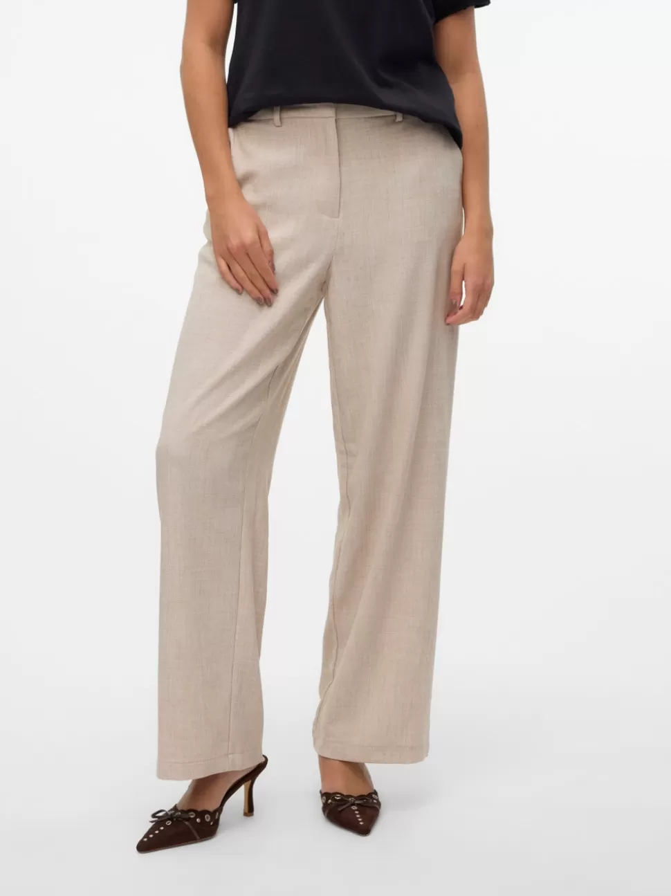 Byxor^VERO MODA VMMELINA Hög Midja Byxor Oatmeal