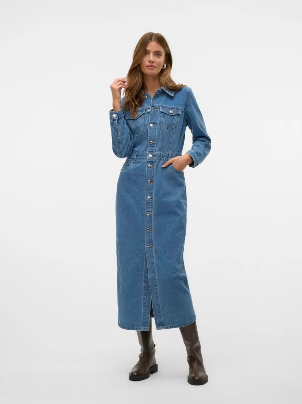 Klänningar^VERO MODA VMMILLIE Lång Klänning Medium Blue Denim
