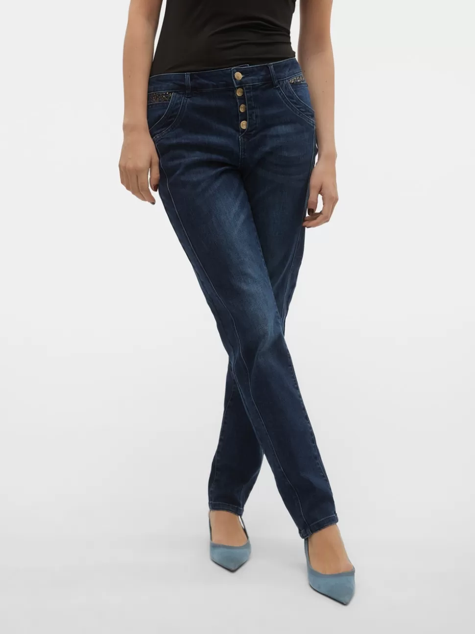 Jeans^VERO MODA VMMINE Medelhög Midja Rak Passform Jeans Medium Blue Denim