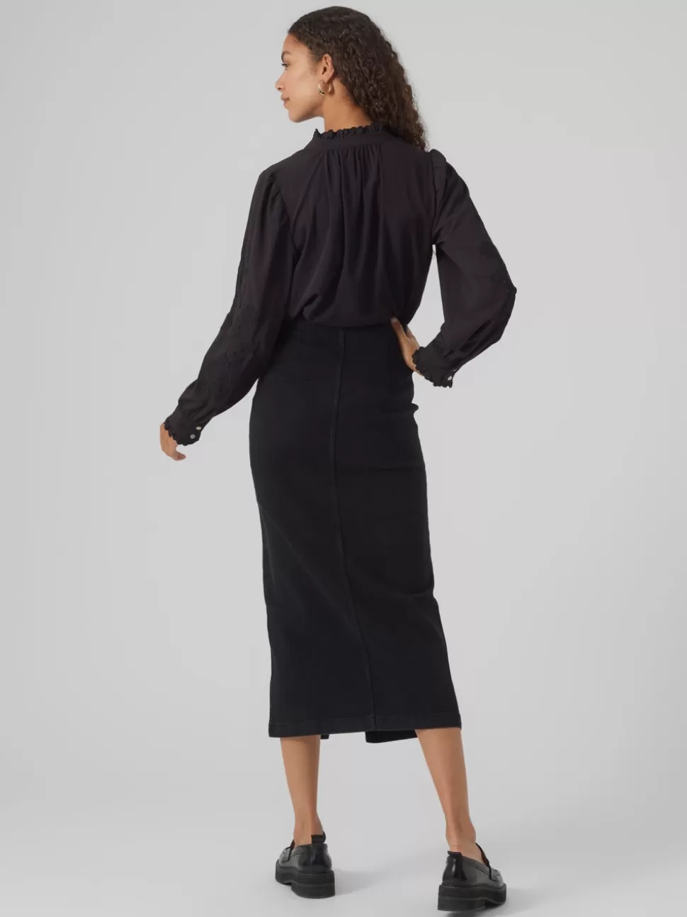 Kjolar^VERO MODA VMMONIC Hög Midja Lång Kjol Black Denim
