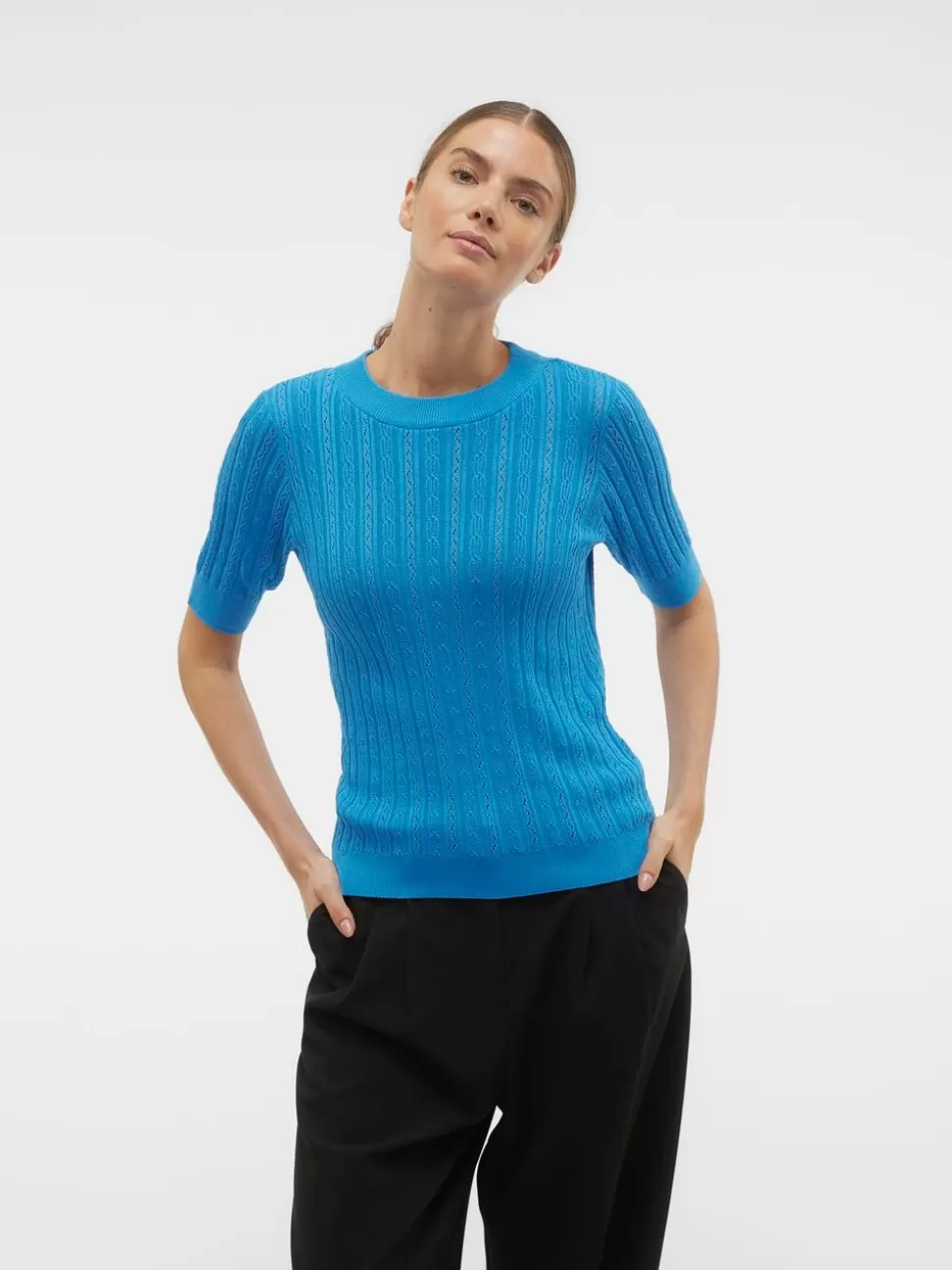 Stickat^VERO MODA VMMORENA Pullover Ibiza Blue