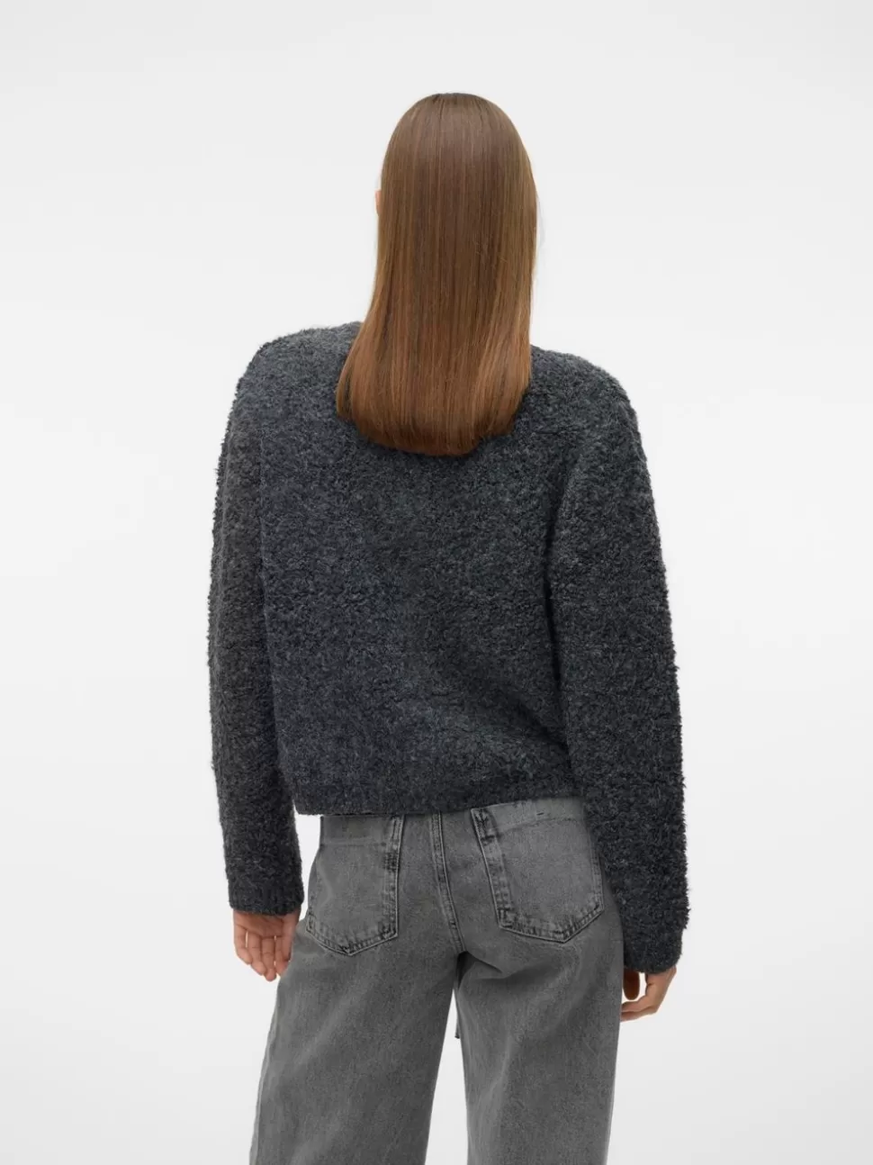 Stickat^VERO MODA VMNALANI Stickad Kofta Dark Grey Melange