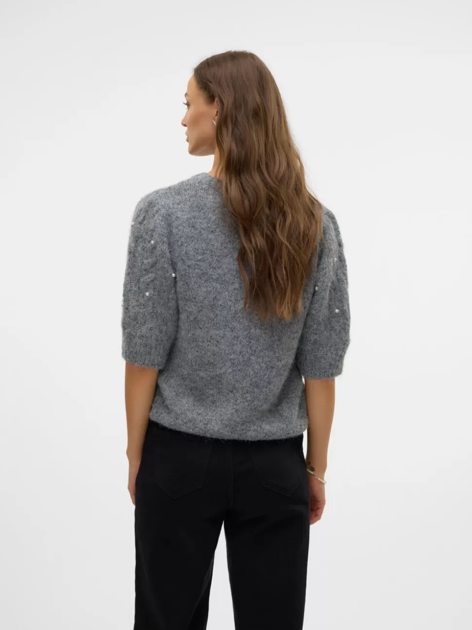 Stickat^VERO MODA VMNOVA Pullover Dark Grey Melange