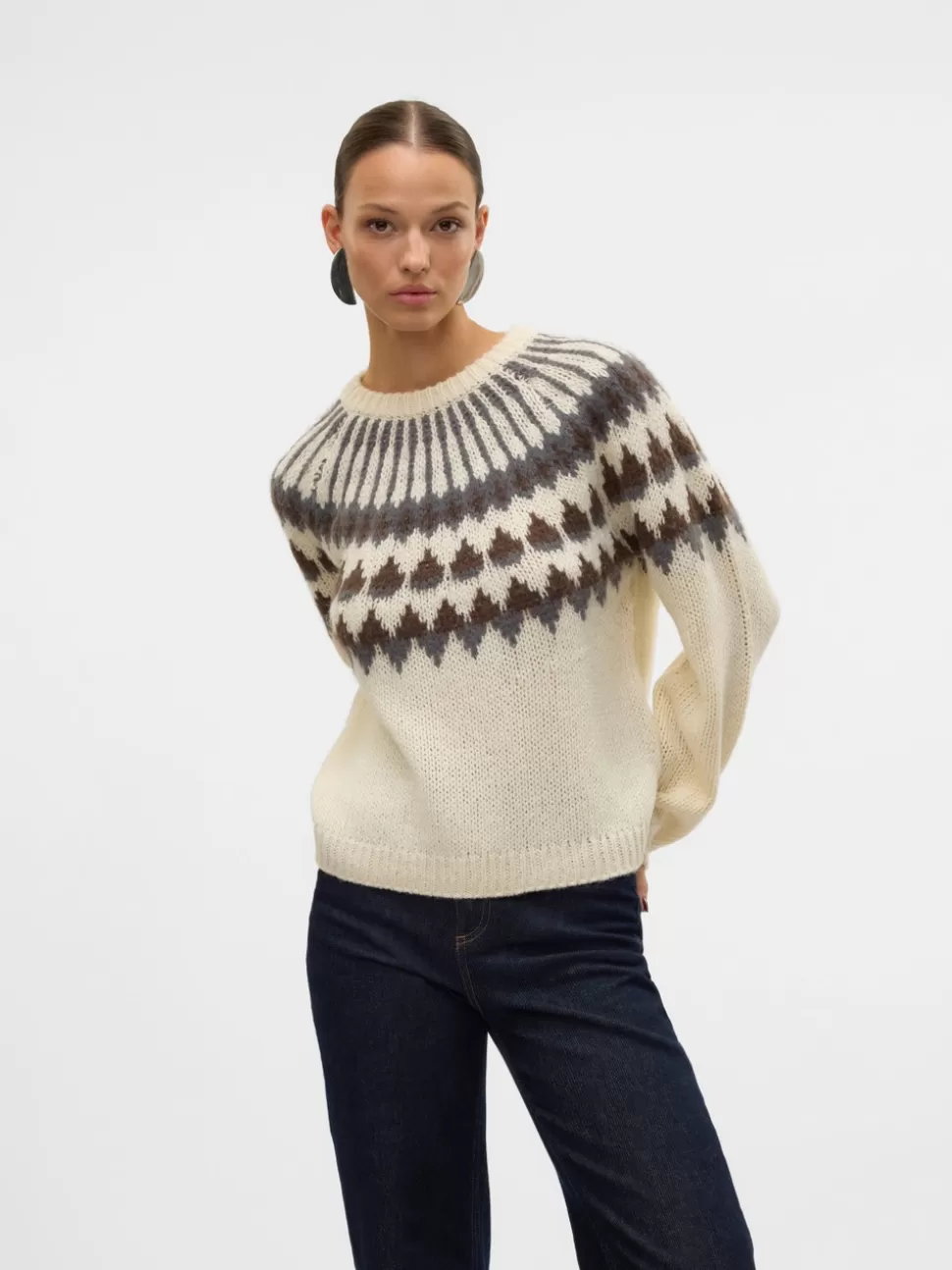 Stickat^VERO MODA VMOLANNA Stickad Kofta Whitecap Gray