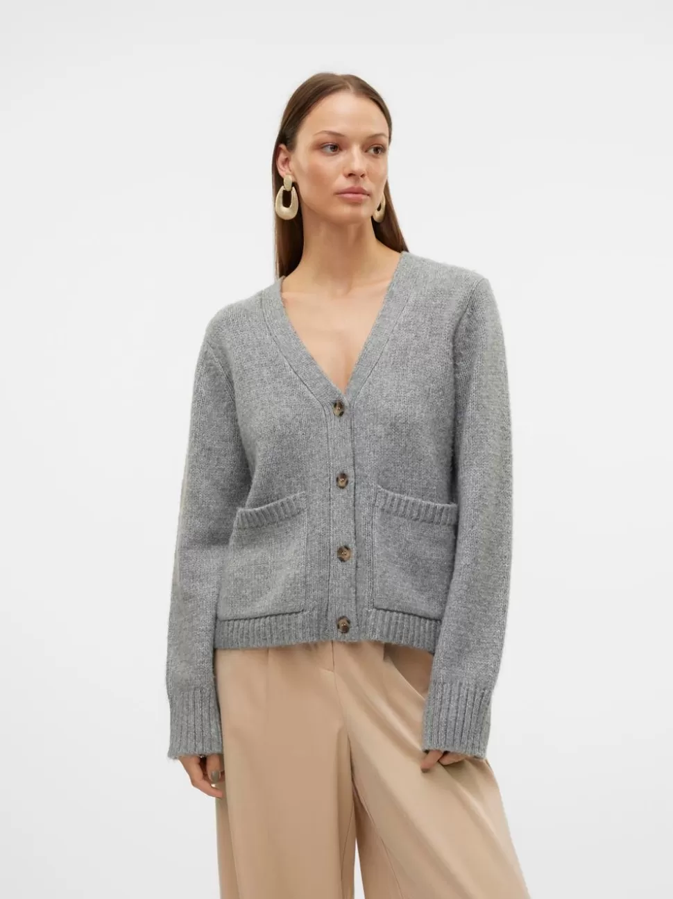 Stickat^VERO MODA VMOLGA Stickad Kofta Medium Grey Melange