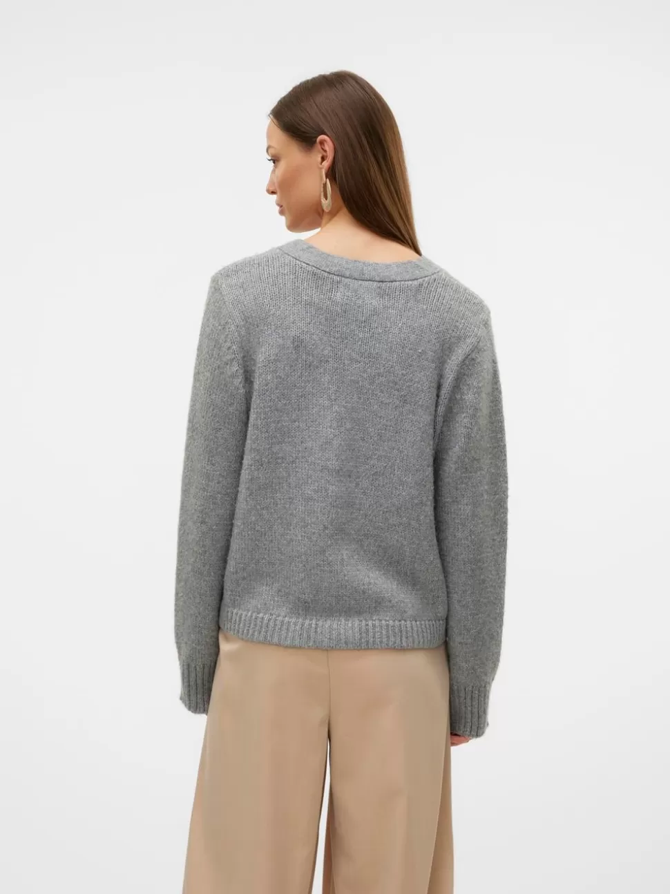 Stickat^VERO MODA VMOLGA Stickad Kofta Medium Grey Melange