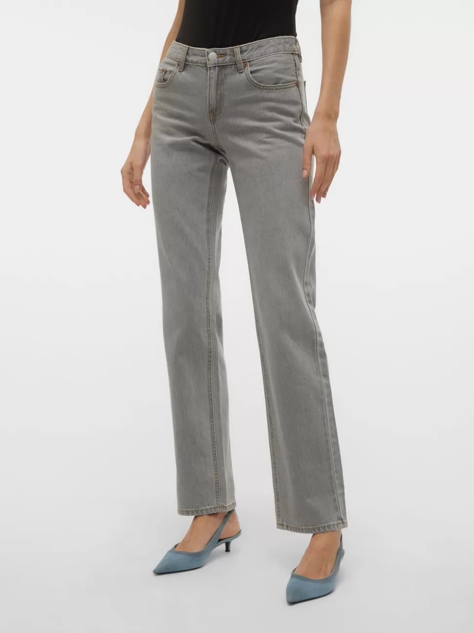 Jeans^VERO MODA VMPAM Låg Midja Rak Passform Jeans Medium Grey Denim