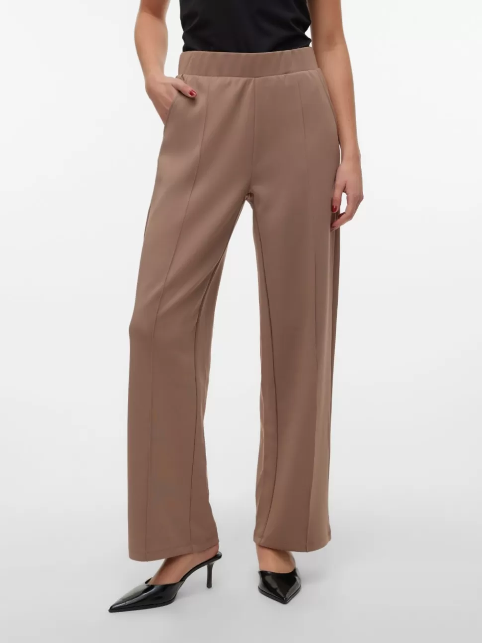 Byxor^VERO MODA VMPANNA Hög Midja Byxor Brown Lentil