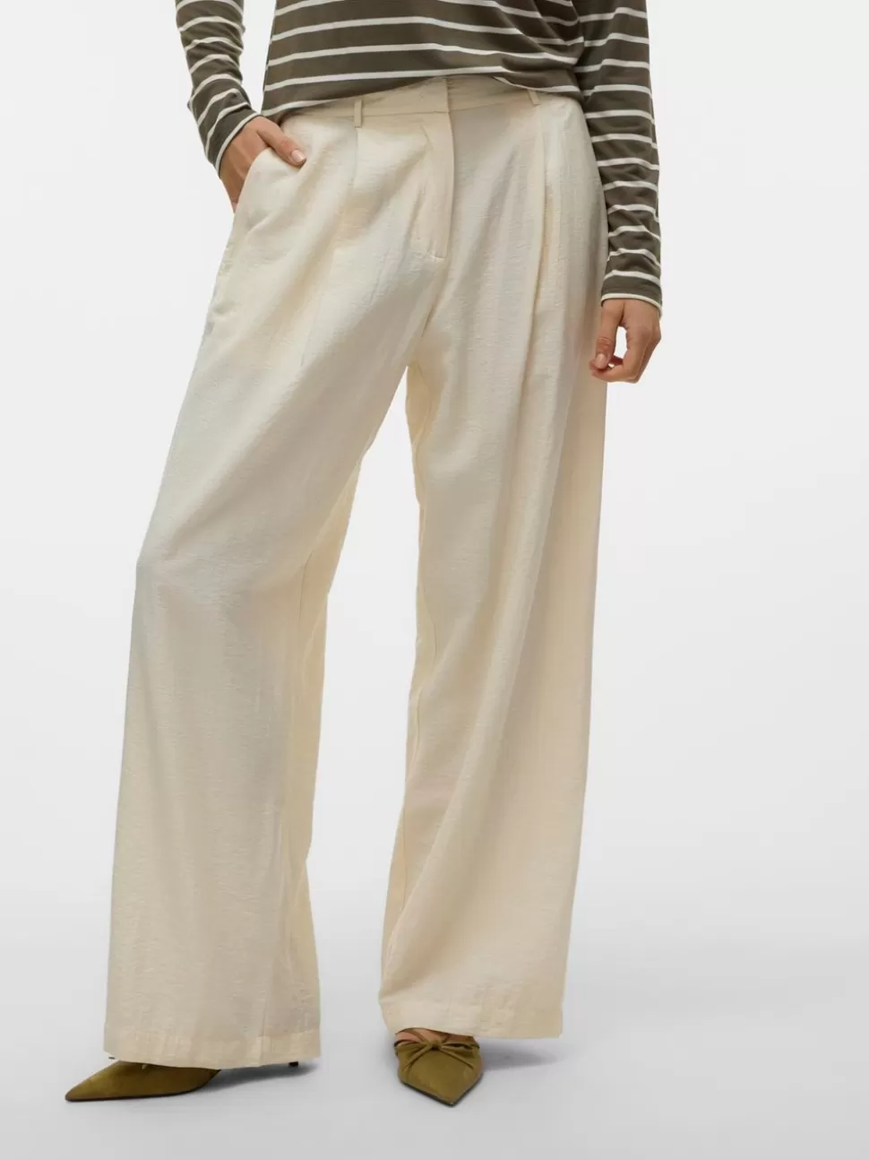 Byxor^VERO MODA VMPERRY Hög Midja Byxor Birch