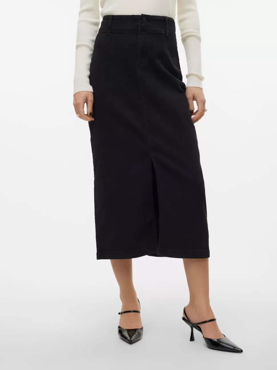 Kjolar^VERO MODA VMPEYTON Midikjol Black Denim