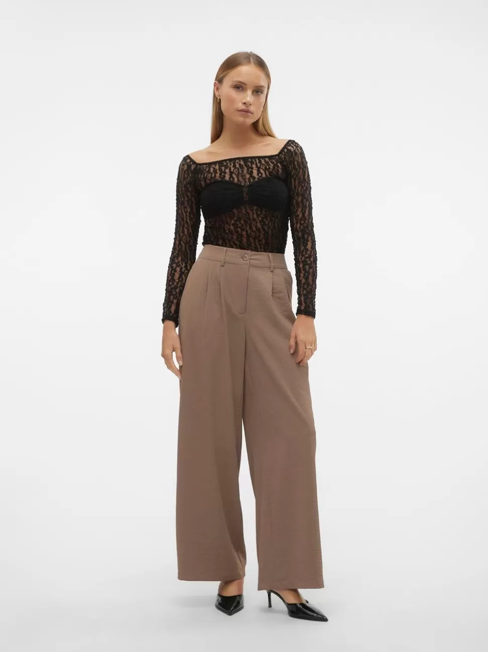 Festkläder | Byxor^VERO MODA VMPIXI Hög Midja Byxor Brown Lentil