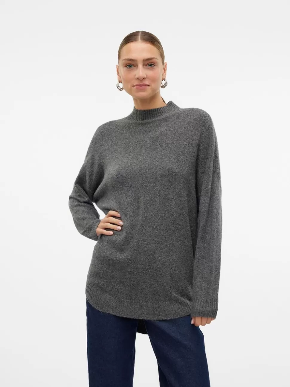 Stickat^VERO MODA VMPLAZA Pullover Medium Grey Melange