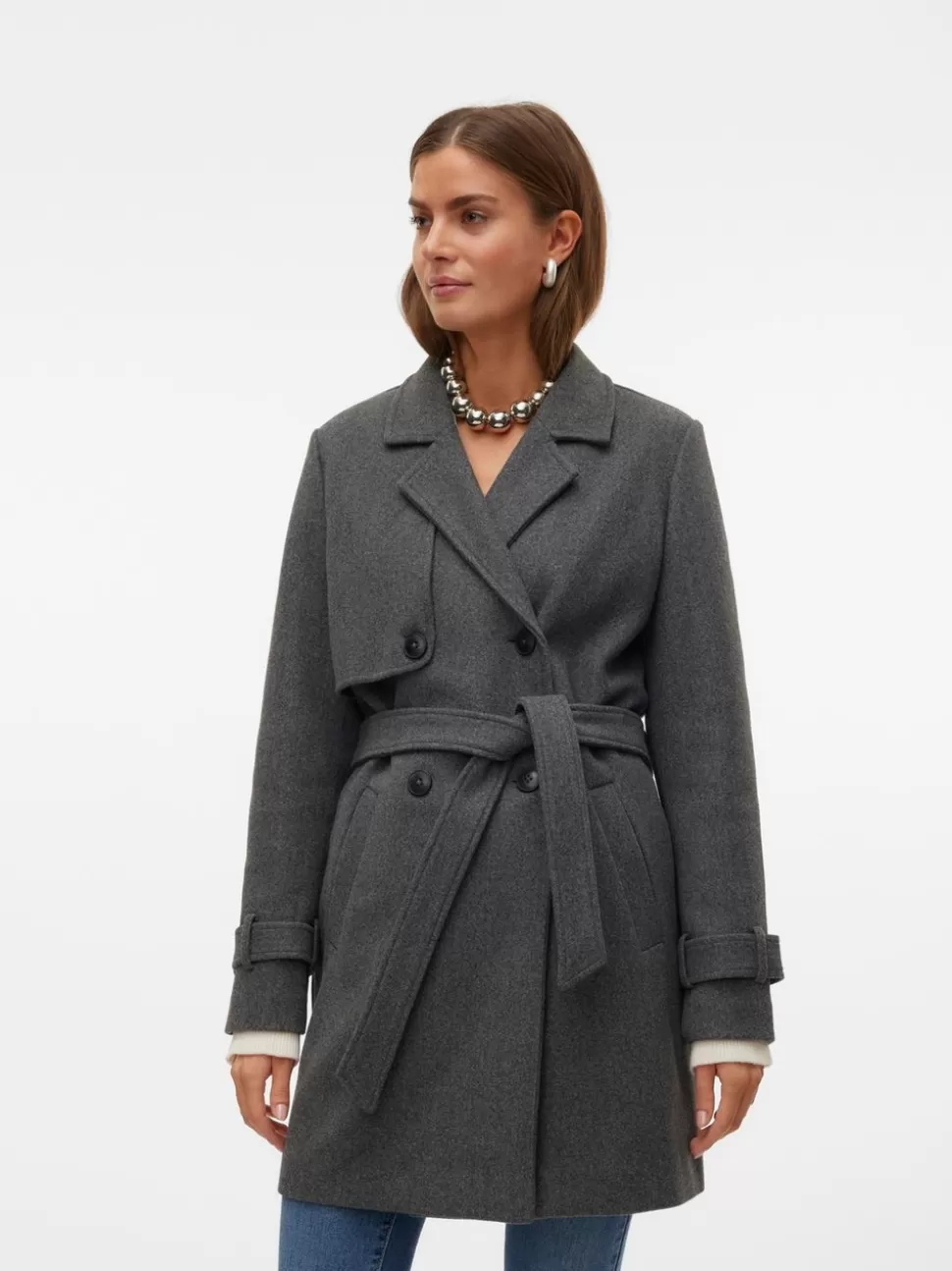 Jackor^VERO MODA VMPOPAMY Trenchcoat Dark Grey Melange