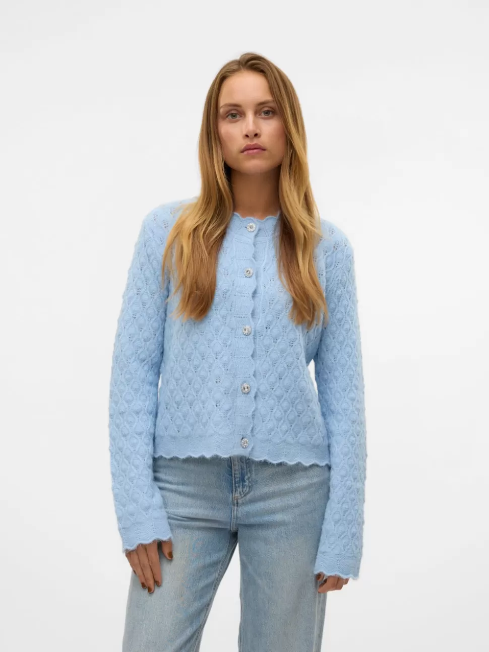 Stickat^VERO MODA VMPURDIE Stickad Kofta Cashmere Blue