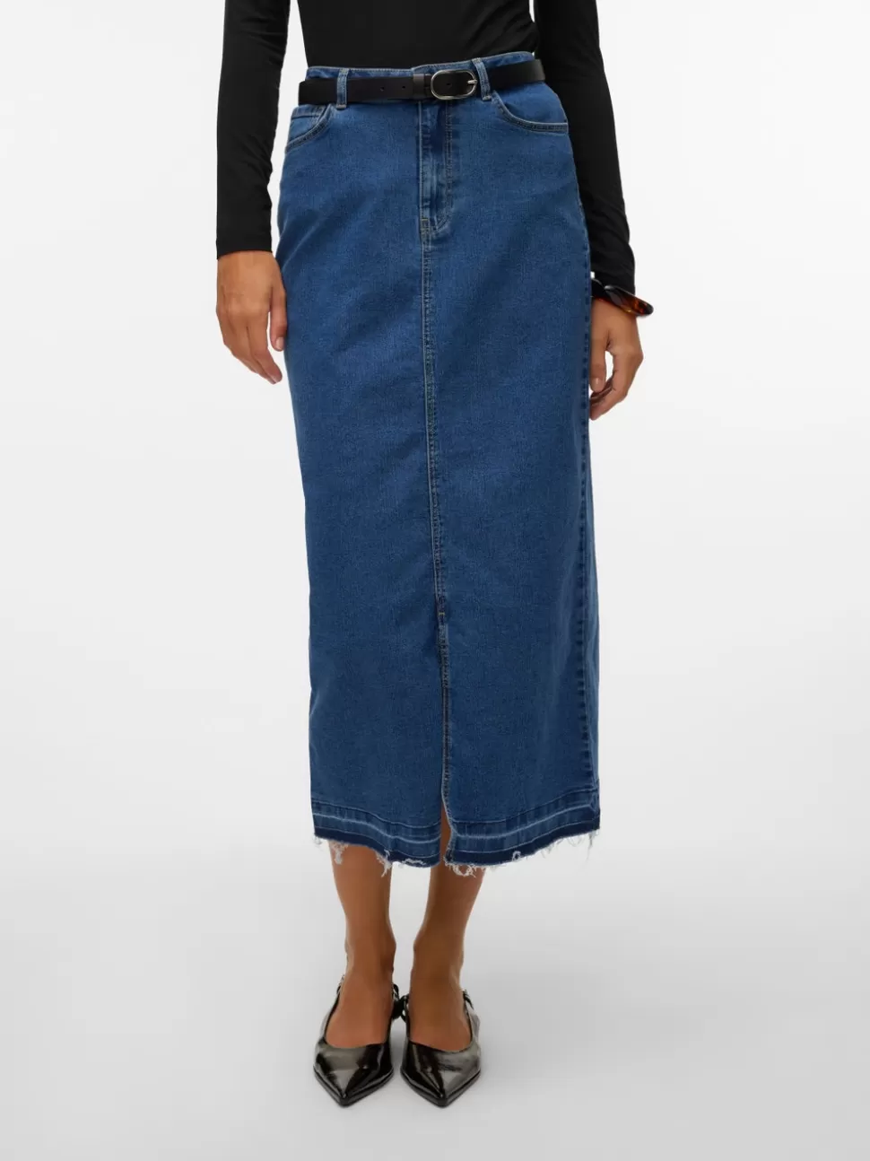 Kjolar^VERO MODA VMREAL Hög Midja Lång Kjol Medium Blue Denim