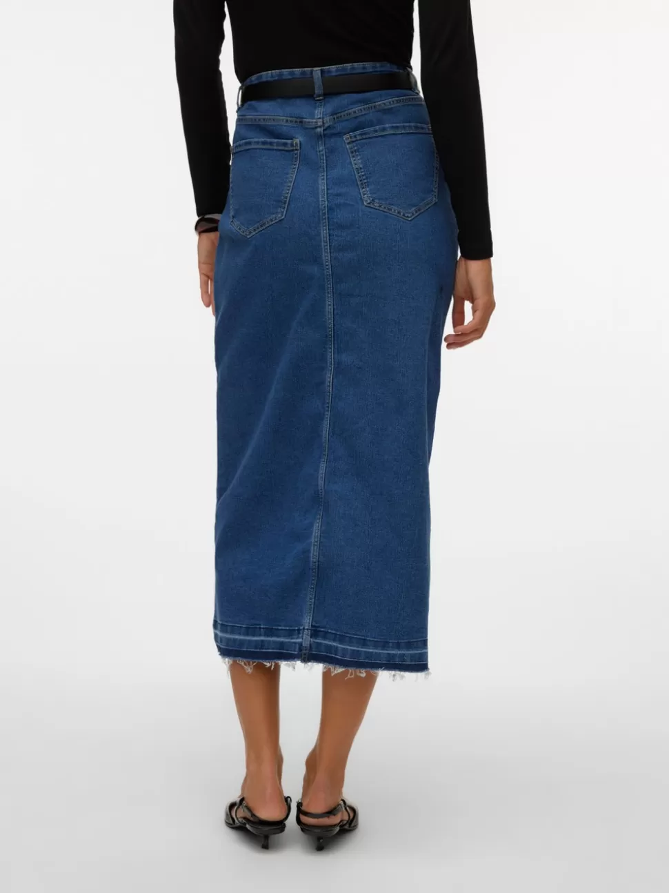 Kjolar^VERO MODA VMREAL Hög Midja Lång Kjol Medium Blue Denim