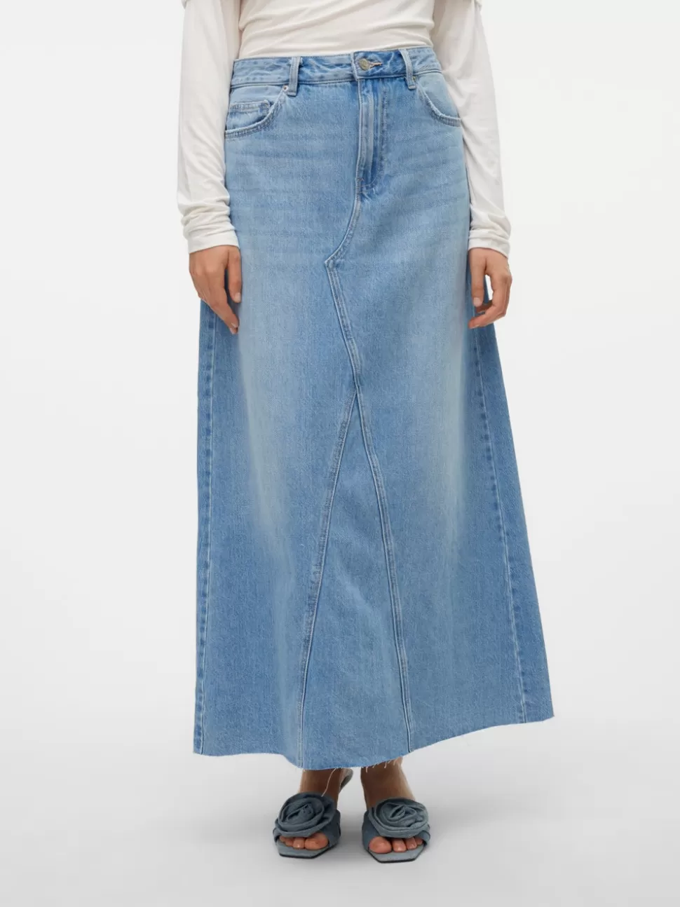 Kjolar^VERO MODA VMRIVA Hög Midja Lång Kjol Light Blue Denim
